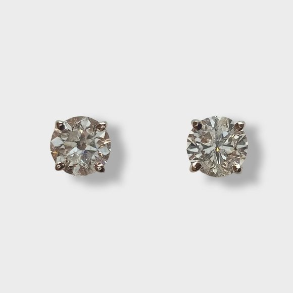 14k White Gold 0.90 Carat Natural Diamond Stud Earrings